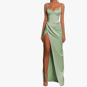 Elegant Sage Green Satin Gown